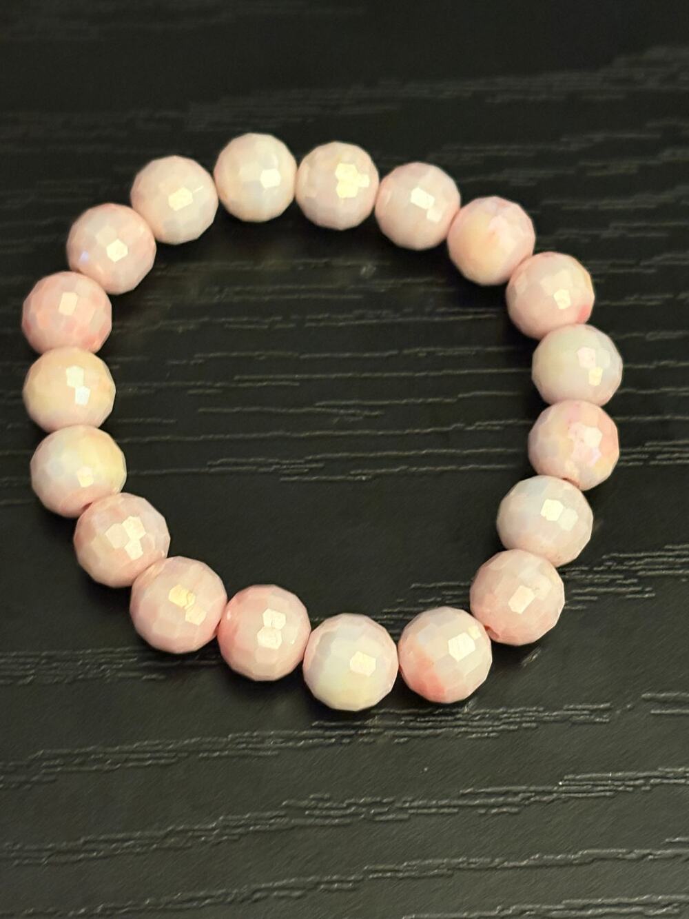 Genuine Pink Stone Faceted Stretch Bracelet 6”